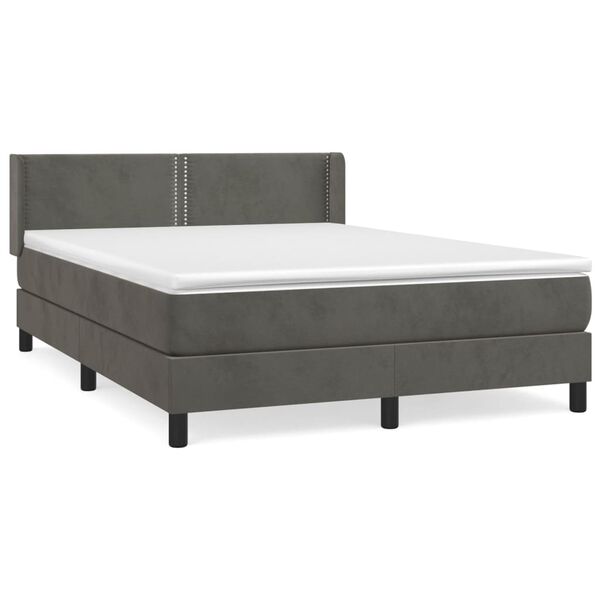 vidaXL Posteľn&yacute; r&aacute;m boxspring s matracom tmavosiv&yacute; 140x200 cm zamat