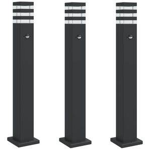 vidaXL Vonkaj&scaron;ie stojace lampy so senzorom 3 ks čierne 80 cm hlin&iacute;k