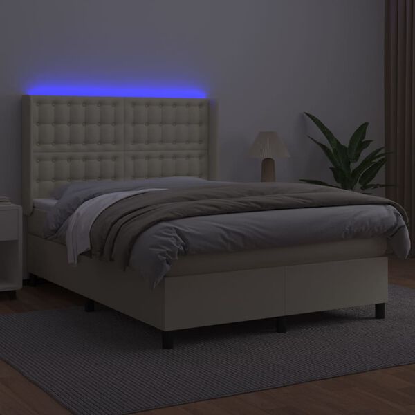 vidaXL Boxspring posteľ s matracom a LED kr&eacute;mov&aacute; 140x200 cm umel&aacute; koža