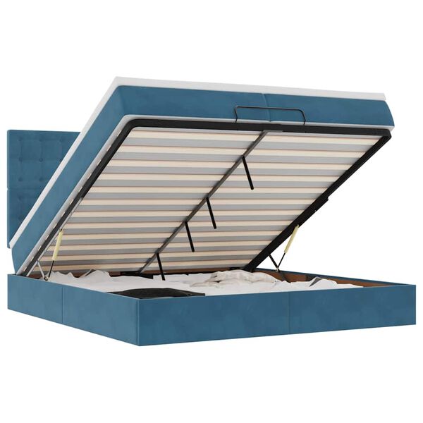 vidaXL Osmansk&yacute; r&aacute;m postele s matracmi tmavomodr&aacute; 200x200 cm zamat