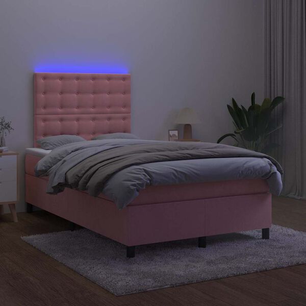 vidaXL Boxspring posteľ s matracom a LED, ružov&aacute; 120x190 cm, zamat