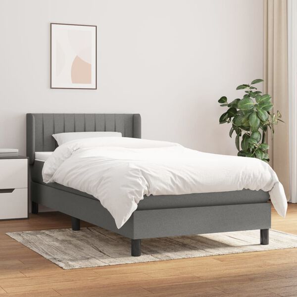 vidaXL Boxspring posteľ s matracom tmavosiv&aacute; 90x190 cm l&aacute;tka