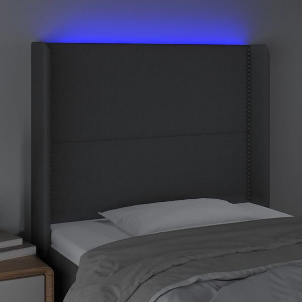 vidaXL Čelo postele s LED tmavosiv&eacute; 83x16x118/128 cm l&aacute;tka