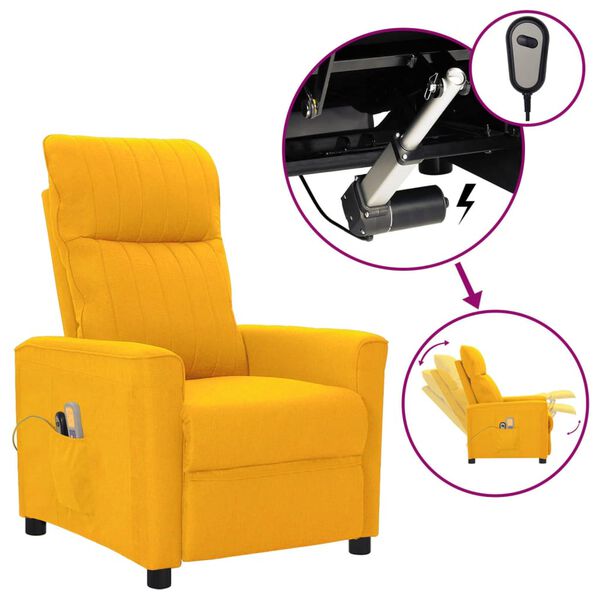 vidaXL Elektrické masážne kreslo žlté látkové