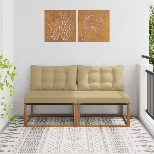 vidaXL 2 Kus Z&aacute;hradn&aacute; stredn&aacute; sedačka Pevn&eacute; ak&aacute;ciov&eacute; drevo Pr&iacute;rodn&aacute;