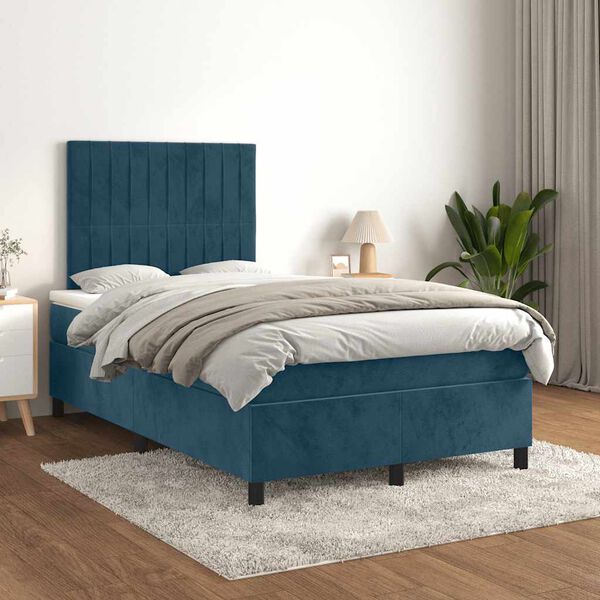 vidaXL Boxspring posteľ s matracom, tmavomodr&aacute; 120x190 cm, zamat