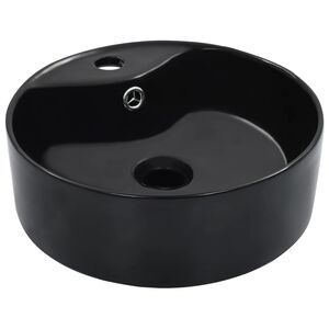 vidaXL Um&yacute;vadlo s prepadom 36x13 cm keramick&eacute; čierne
