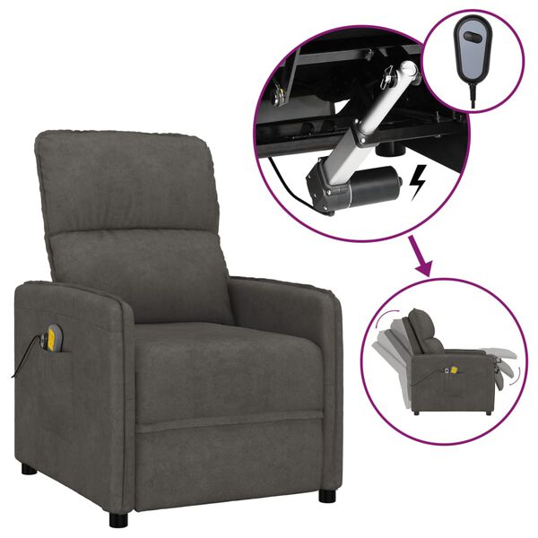 vidaXL Elektrick&eacute; mas&aacute;žne kreslo tmavosiv&eacute; mikrovl&aacute;knov&aacute; l&aacute;tka