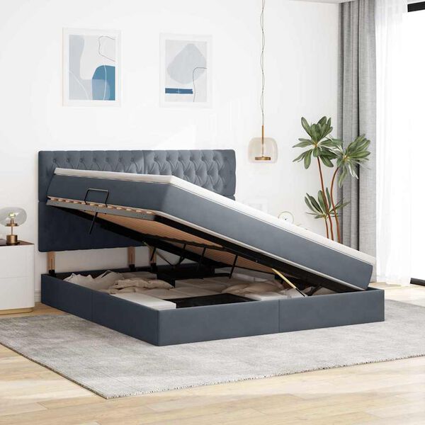 vidaXL Postel s &uacute;ložn&yacute;m prostorem a matrac&iacute; Tmavo &scaron;ed&aacute; 160 x 200 cm