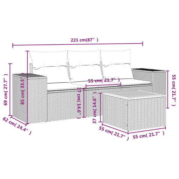 vidaXL 4-dielna z&aacute;hradn&aacute; s&uacute;prava pohoviek s vank&uacute;&scaron;mi b&eacute;žov&aacute; polyratan