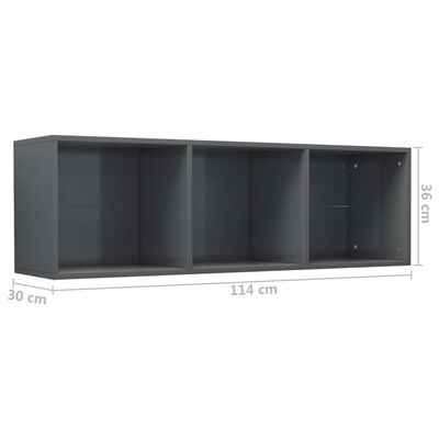 vidaXL Knižnica/TV skrinka, lesklá sivá 36x30x114 cm, kompozitné drevo