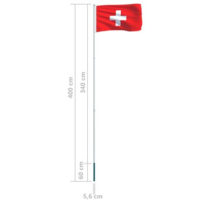 vidaXL Švajčiarska vlajka a stĺp 4 m hliníkový