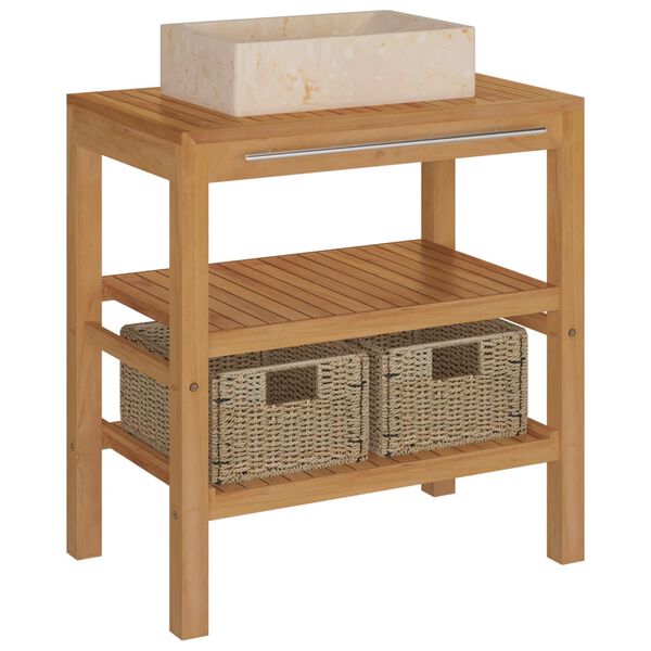 vidaXL K&uacute;peľňov&aacute; skrinka s mramorov&yacute;m um&yacute;vadlom teakov&yacute; mas&iacute;v kr&eacute;mov&aacute;