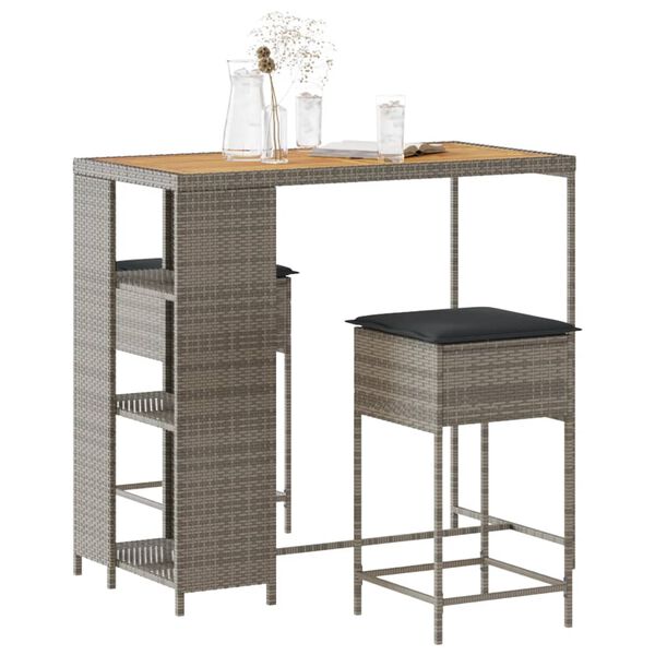 vidaXL 3-dielna z&aacute;hradn&aacute; barov&aacute; s&uacute;prava s vank&uacute;&scaron;mi siv&aacute; polyratan