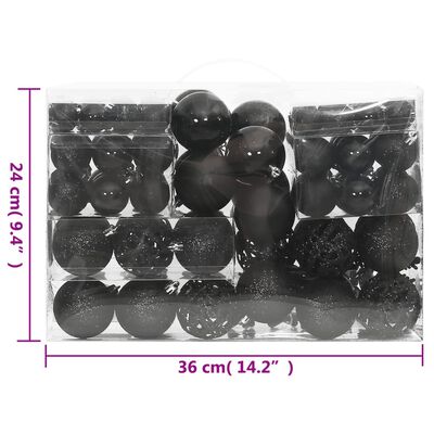 vidaXL 111-dielna sada vianočných ozdôb čierna polystyrén
