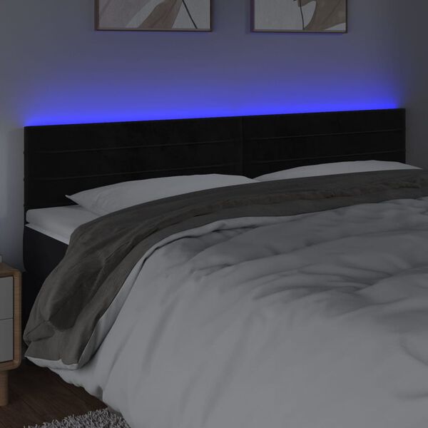 vidaXL Čelo postele s LED čierne 180x5x78/88 cm zamat