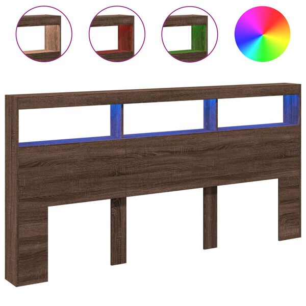 vidaXL Skrinka na čelo postele s LED hnedý dub 200x17x102 cm