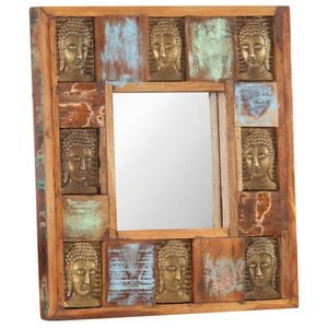 vidaXL Zrkadlo s obložen&iacute;m s Budhom 50x50 cm mas&iacute;vne recyklovan&eacute; drevo