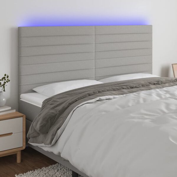 vidaXL Čelo postele s LED bledosiv&eacute; 180x5x118/128 cm l&aacute;tka
