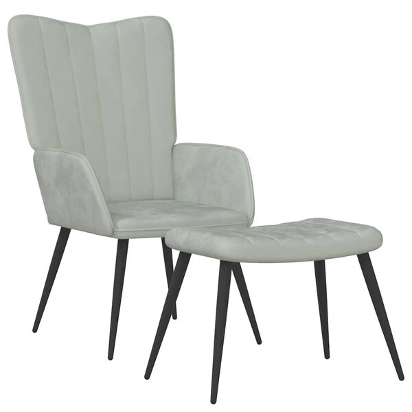 vidaXL Relaxačn&eacute; kreslo s podnožkou, svetlosiv&eacute;, zamatov&eacute;