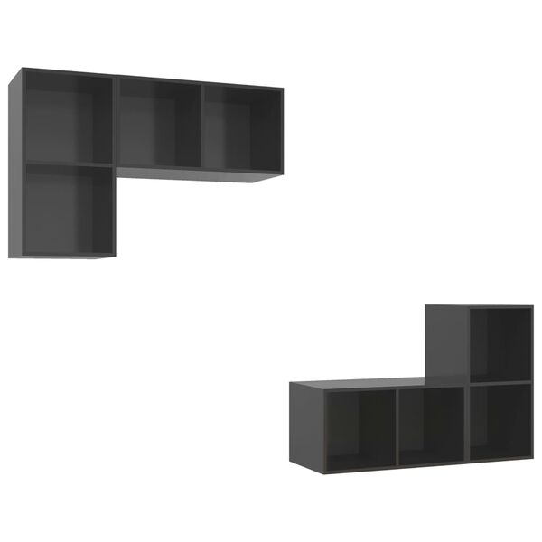 vidaXL Nástenné TV skrinky 4 ks, lesklé sivé, kompozitné drevo