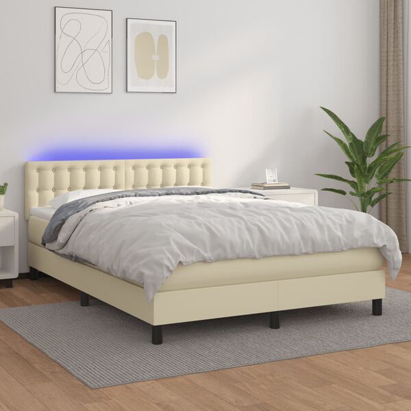 vidaXL Boxspring posteľ s matracom a LED kr&eacute;mov&aacute; 140x200 cm umel&aacute; koža