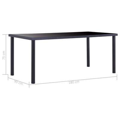vidaXL Jedálenský stôl, čierny 180x90x75 cm, tvrdené sklo