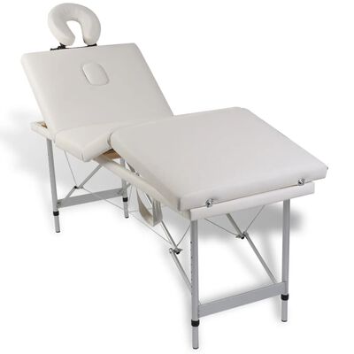 Krémovo biely skladací masážny stôl so 4 zónami a hliníkovým rámom
