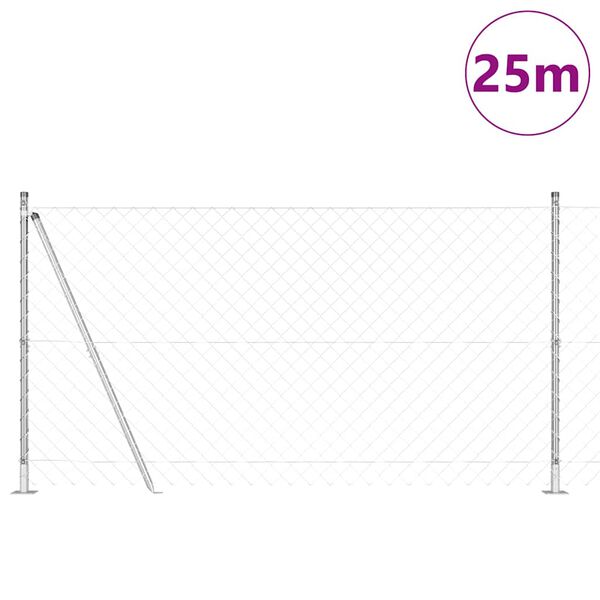 vidaXL Stĺp na plot. Strieborn&aacute; 25 x 1,2 m (60 x 60 mm mesh) Oceľ