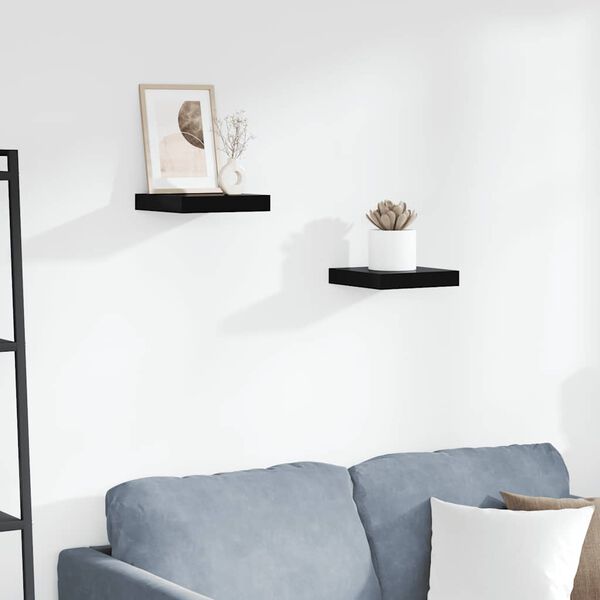 vidaXL Plávajúce nástenné police 2ks, lesklé čierne 23x23,5x3,8cm, MDF