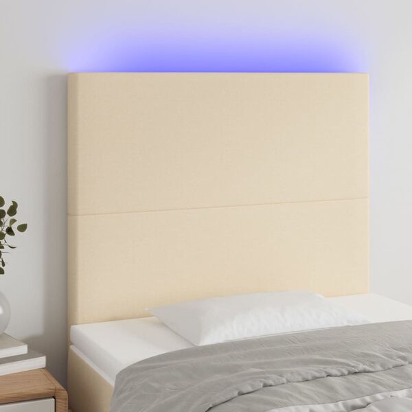 vidaXL Čelo postele s LED krémové 80x5x118/128 cm látka