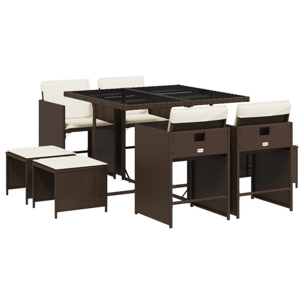 vidaXL 9-dielna z&aacute;hradn&aacute; jed&aacute;lensk&aacute; s&uacute;prava s vank&uacute;&scaron;mi hned&aacute; polyratan