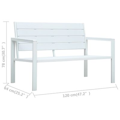 vidaXL Záhradná lavička 120 cm, HDPE, biela, drevený vzhľad