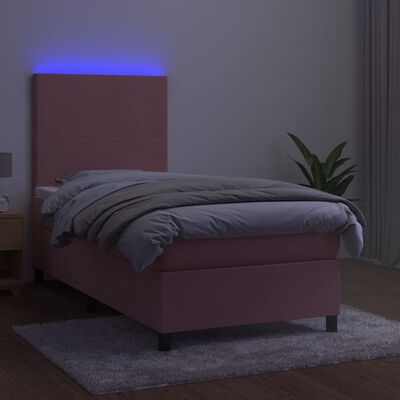 vidaXL Posteľný rám boxsping s matracom a LED ružový 90x190 cm zamat