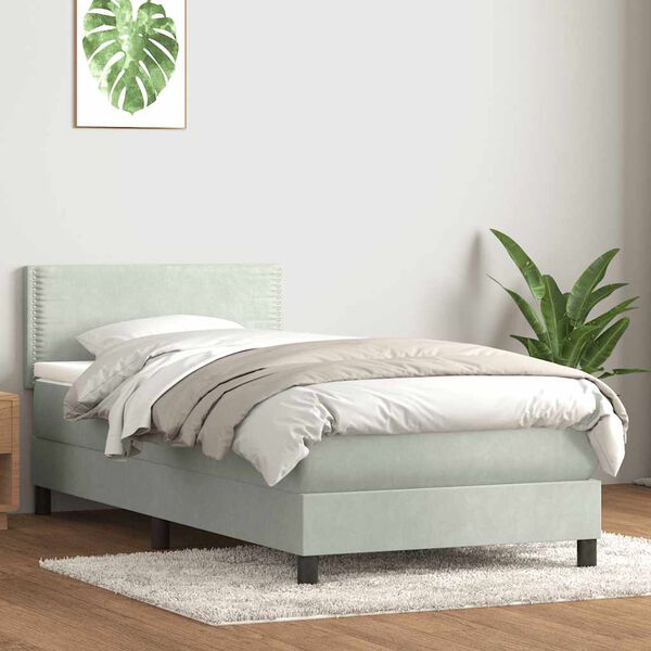 vidaXL Posteľn&yacute; r&aacute;m boxspring s matracom Svetlosiv&aacute; 80x210 cm zamat