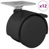 vidaXL Koliesko 12 pcs Čierna 39,5 x 39,5 x 37,8 mm