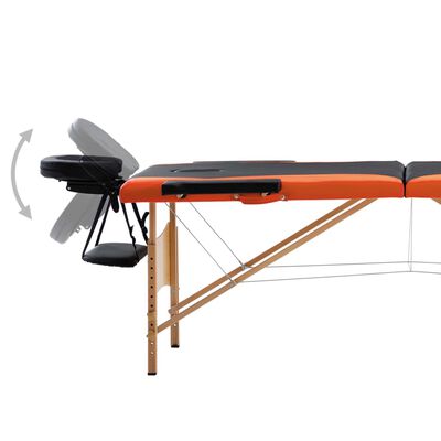 vidaXL Skladací masážny stôl, 2 zóny, drevo, čierno oranžový