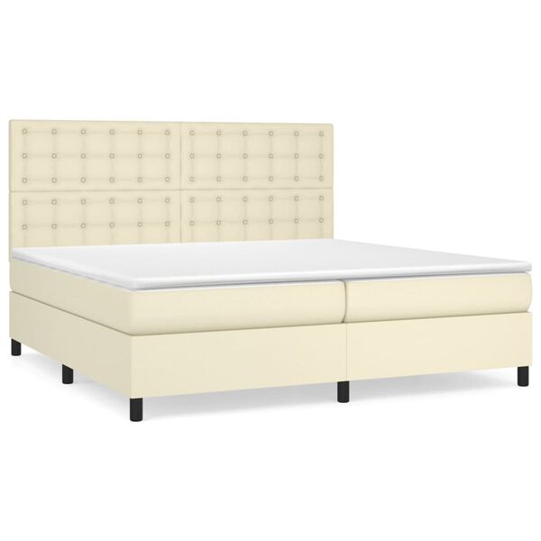 vidaXL Boxspring posteľ s matracom kr&eacute;mov&aacute; 200x200 cm umel&aacute; koža