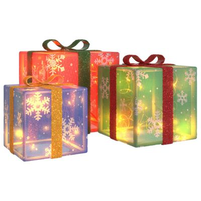vidaXL Osvetlené vianočné darčeky 3 ks 64 LED diód teplé biele