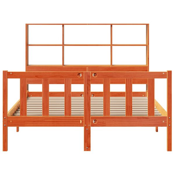 vidaXL Posteľ s knižnicou bez matraca vosková 120x200 cm borovica