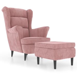vidaXL Kreslo wingback s podnožkou ružov&eacute; zamatov&eacute;