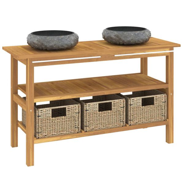 vidaXL Kúpeľňová skrinka čierne mramorové umývadlá tíkový masív