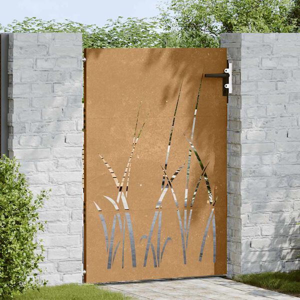 vidaXL Záhradná brána 85x125 cm, oceľ Corten, dizajn s trávou