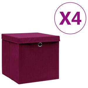 vidaXL &Uacute;ložn&eacute; boxy s vekom 4 ks, 28x28x28 cm, tmavočerven&eacute;