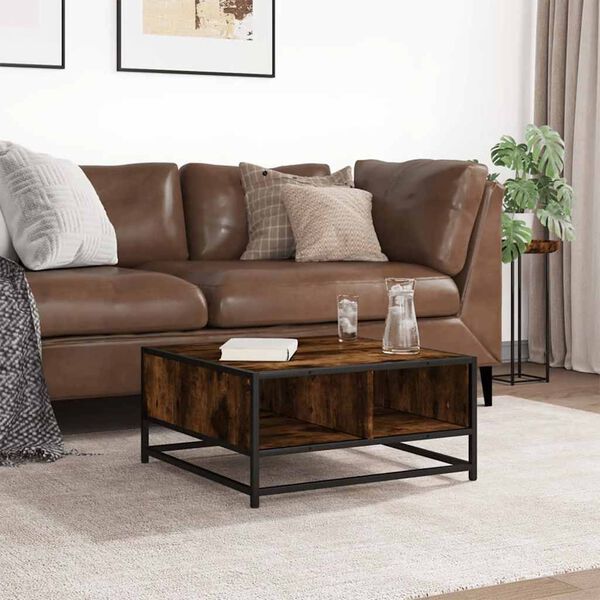 vidaXL Konferenčný stolík dym. dub 60,5x60,5x30 cm kompoz. drevo a kov