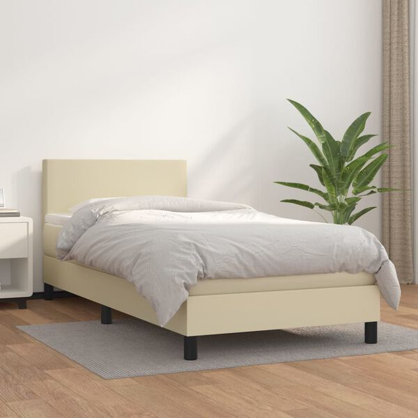vidaXL Boxspring posteľ s matracom kr&eacute;mov&aacute; 90x200 cm umel&aacute; koža