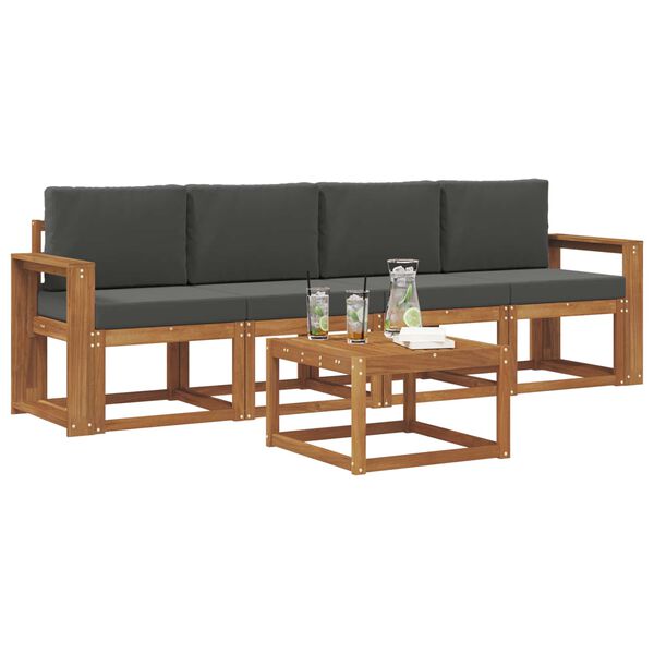 vidaXL Z&aacute;hradn&aacute; s&uacute;prava gaučov s vank&uacute;&scaron;om 5 pcs Pr&iacute;rodn&aacute; a antracitov&aacute;