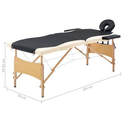 vidaXL Skladací masážny stôl, 2 zóny, drevo, čierno béžový