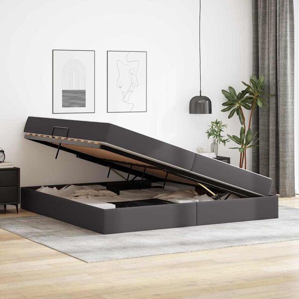 vidaXL Postel s &uacute;ložn&yacute;m prostorem a matrac&iacute; s matracmi 2 pcs Siv&aacute; Koža