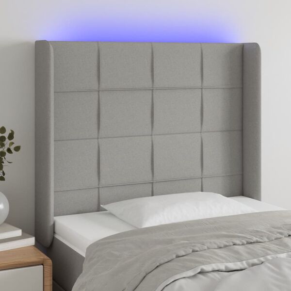 vidaXL Čelo postele s LED bledosiv&eacute; 93x16x118/128 cm l&aacute;tka